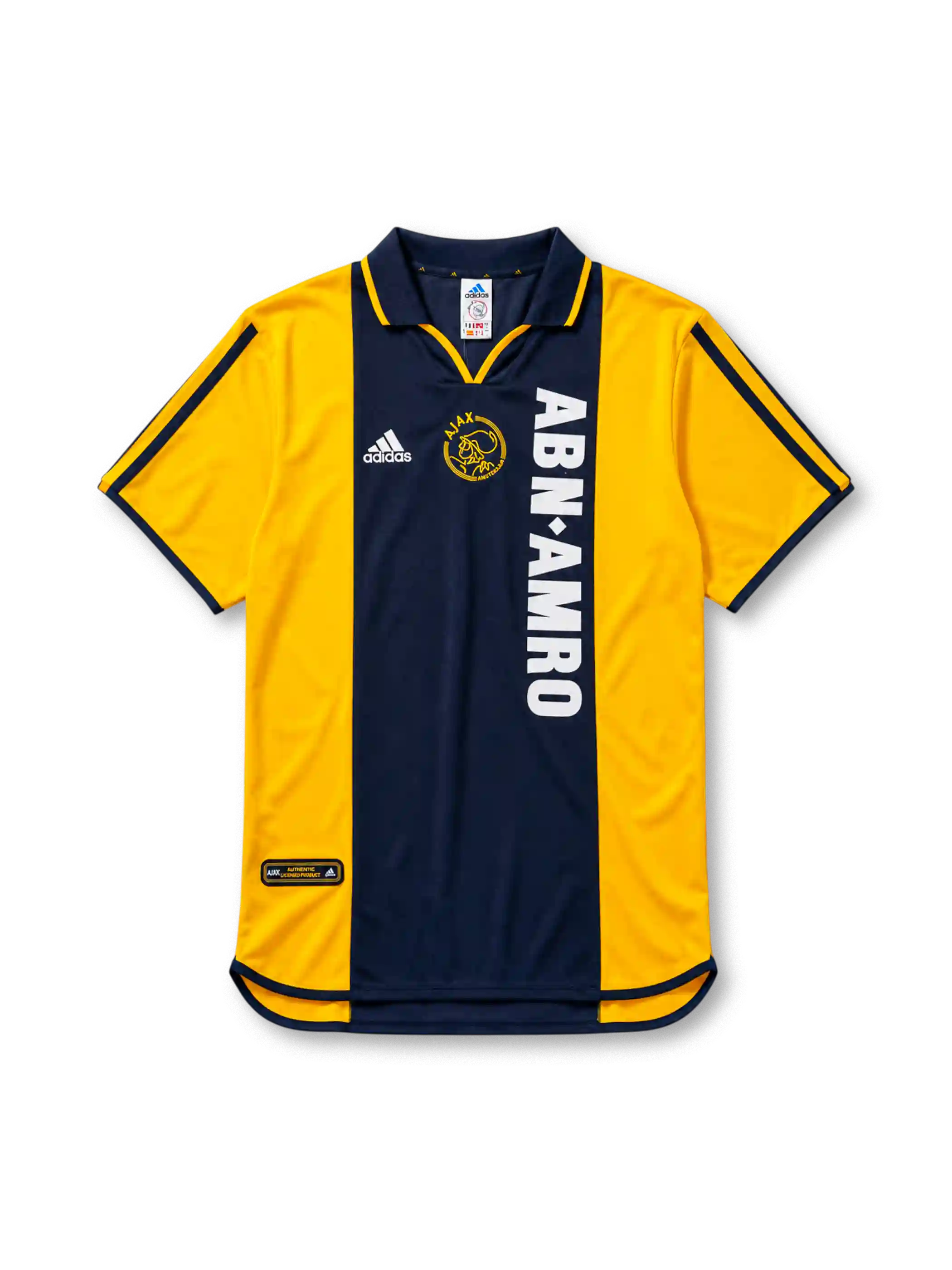Ajax 2000-01 away jersey in navy and gold with center panel