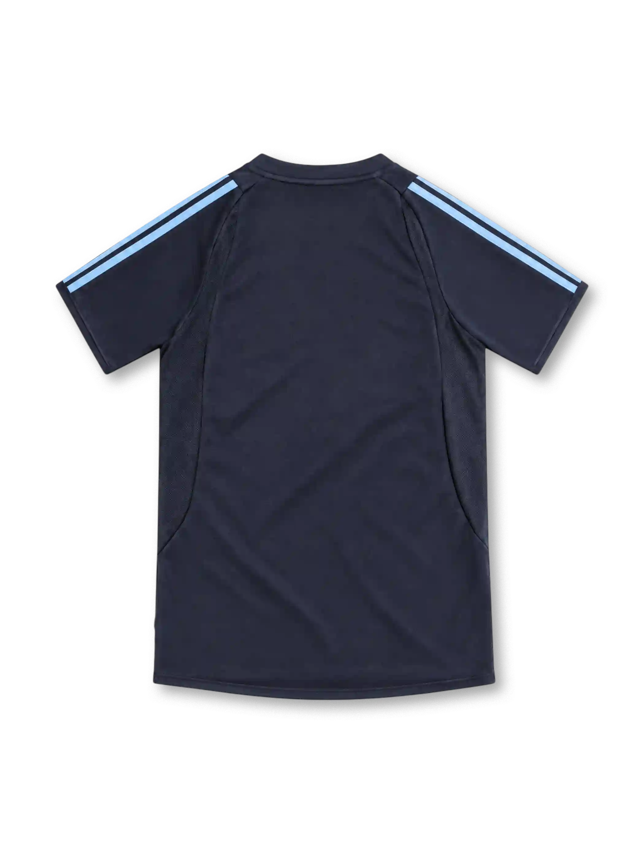 Real Madrid 2003/04 navy away jersey with light-blue adidas shoulder stripes, V-neck collar, white adidas logo, crowned club crest and Siemens mobile sponsor.