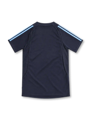Real Madrid 2003/04 navy away jersey with light-blue adidas shoulder stripes, V-neck collar, white adidas logo, crowned club crest and Siemens mobile sponsor.
