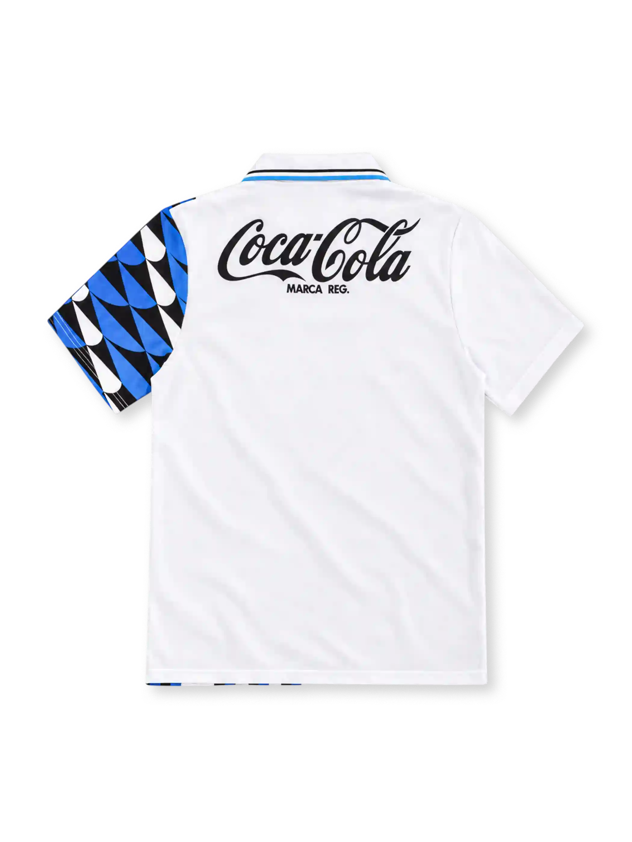 Grêmio 1994/95 white away jersey with blue-and-black geometric shoulder pattern, vertical tricolor side stripes, Penalty branding, Renner sponsor and three-star club crest.