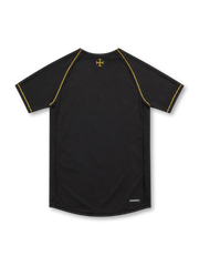 Portugal 2006 black away jersey by Nike featuring gold shoulder seam stitching, gold Swoosh, red inner collar trim, Portuguese federation crest and sponsor-free front.