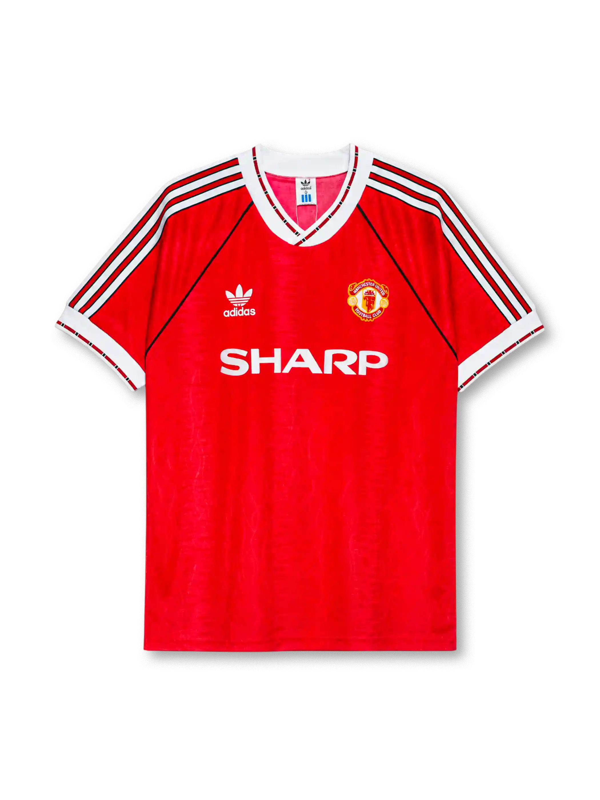 Manchester United 1991-92 home jersey in red with adidas stripes