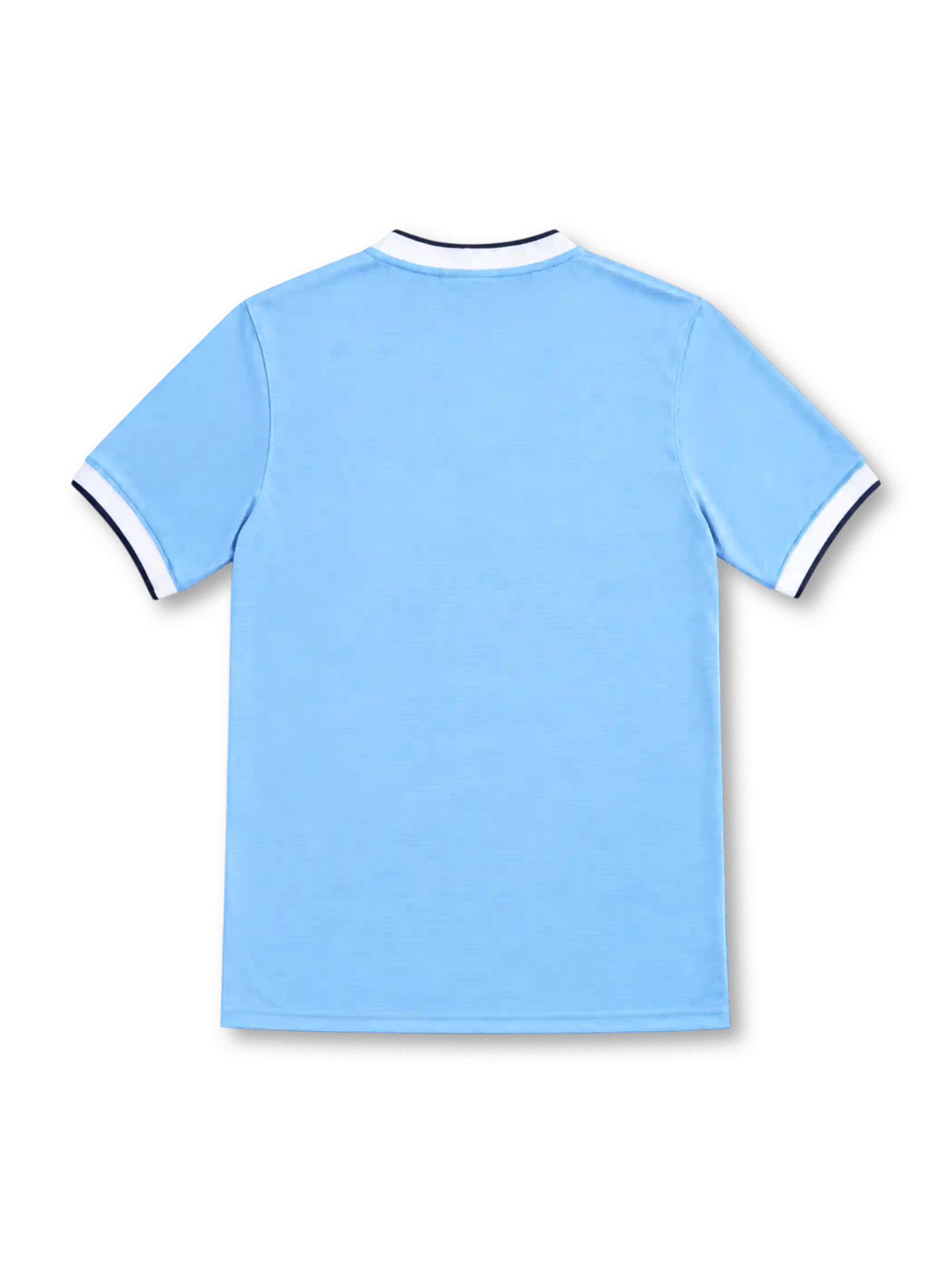 Manchester City 2013/14 sky-blue Nike home jersey featuring a white crew-neck collar with navy trim, white sleeve cuffs, navy Nike Swoosh, three-star club crest, Etihad Airways sponsor and Authentic hem label.