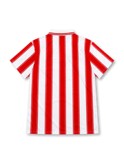 PSV Eindhoven 1994/95 adidas home jersey with red and white vertical stripes, white polo collar with red trim, black adidas wordmark, oval PSV club crest, and black Philips sponsor lettering.