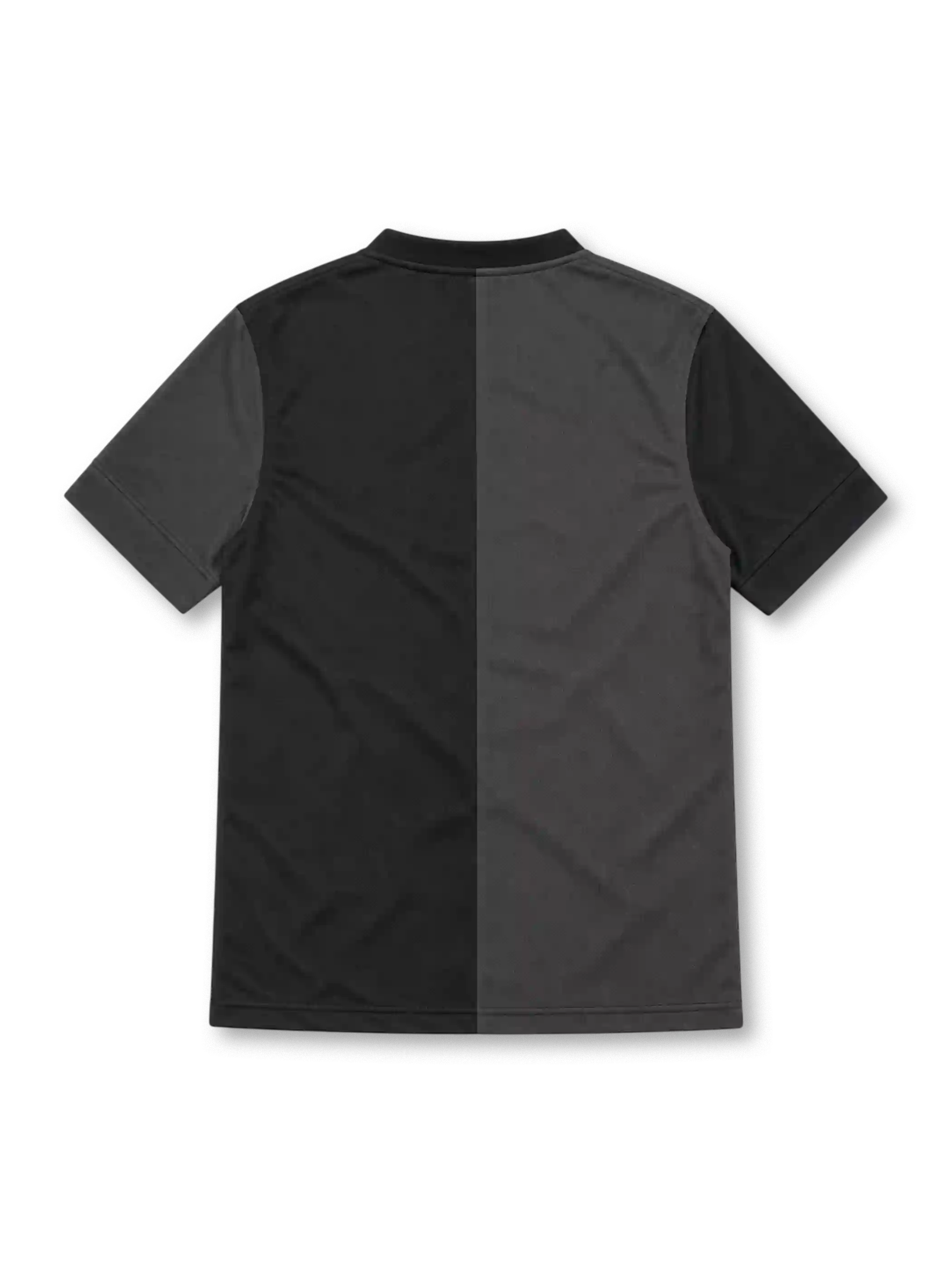 Manchester City 2013/14 Nike away jersey featuring a charcoal grey and black half-and-half design, black band collar, gold Nike Swoosh, gold Manchester City crest, Etihad Airways sponsor, and Dri-FIT branding.