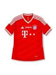 Bayern Munich 2013/14 red adidas home jersey with four-star crest, white shoulder stripes, Deutsche Telekom sponsor, tonal diamond graphics, and special 2013 Wembley Champions League Final embroidery.