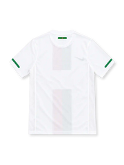 Portugal 2010 white Nike away jersey featuring green and red vertical chest stripes, green Nike Swoosh, Portuguese Football Federation crest, green sleeve detailing, Dri-FIT lettering, and a black Authentic-style hem label.