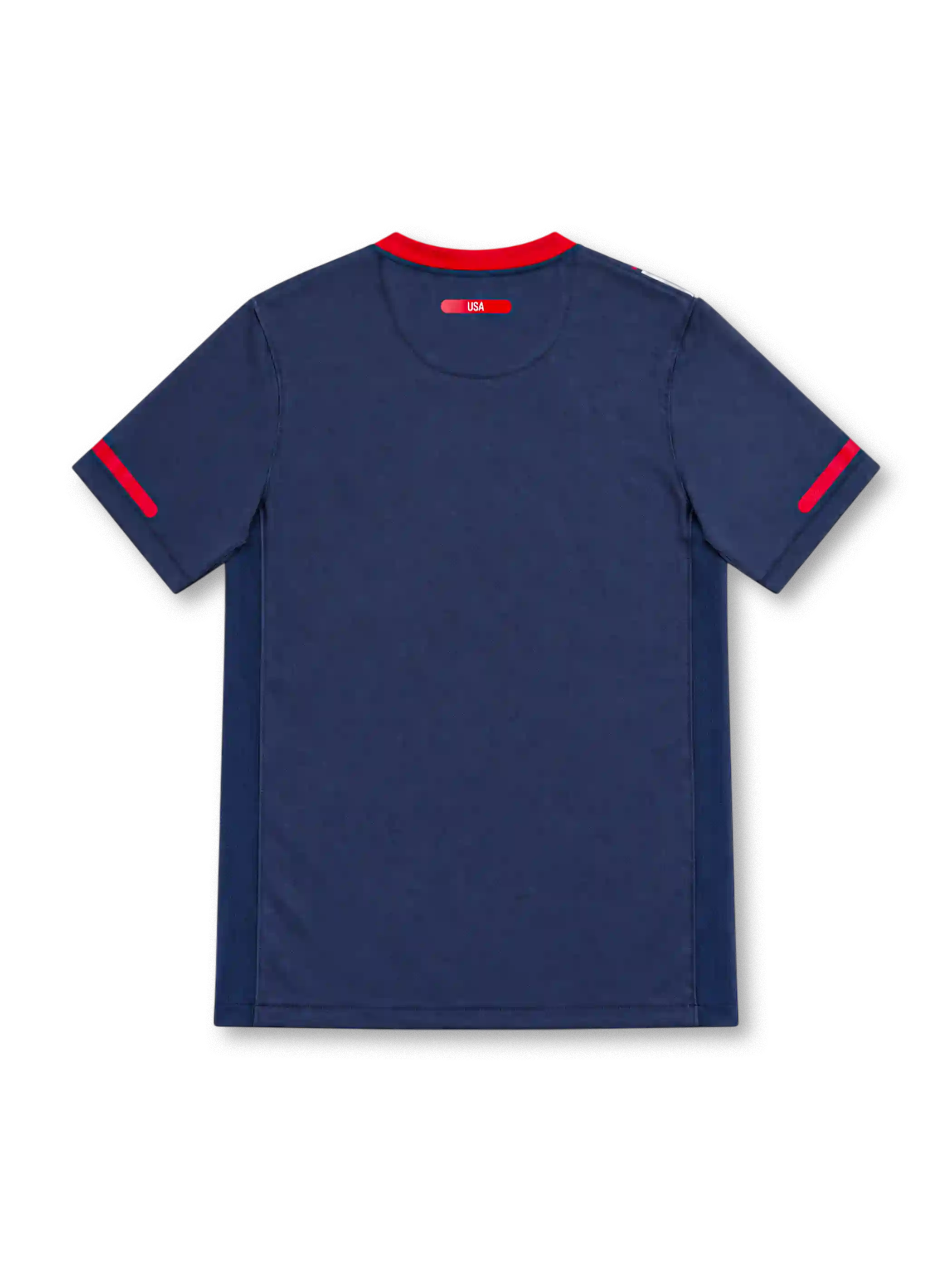 USA 2010 Nike away jersey in navy blue with a broad white diagonal sash outlined in red, red crew-neck collar and sleeve accents, red Nike Swoosh, United States Soccer crest, Dri-FIT branding, and Authentic-style hem label.