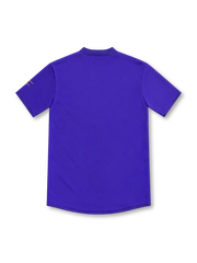 Real Madrid 2002/03 purple adidas third jersey with a solid purple body, tonal V-neck collar, white adidas logo, full-color Real Madrid crest, sleeve emblem, CLIMALITE branding, and a sponsorless front.