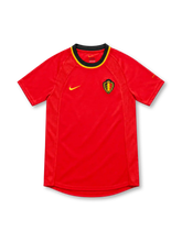 Belgium 2000 red home jersey with black and yellow collar, Nike logo and federation crest