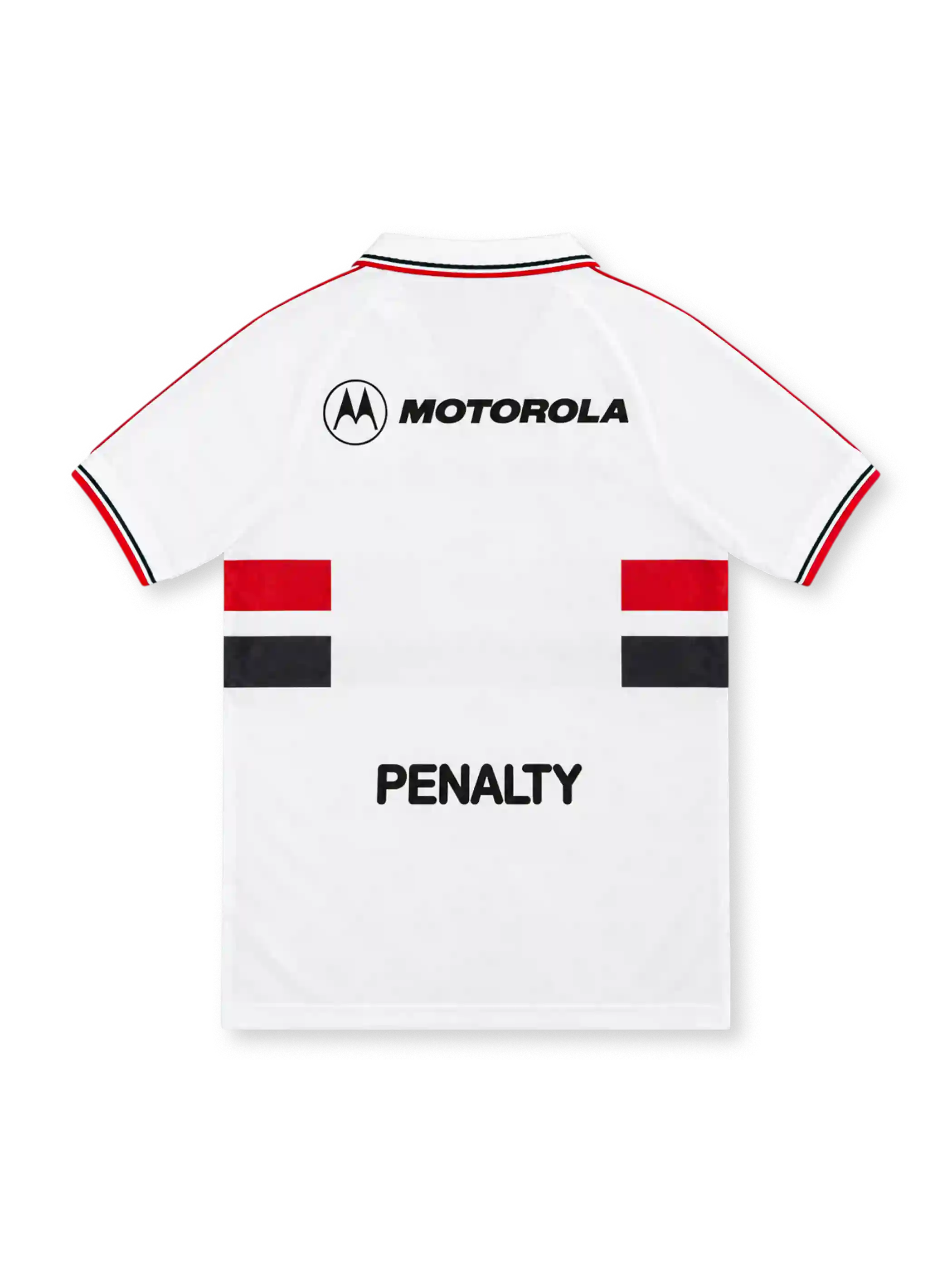 São Paulo 2000 white home jersey with red and black chest bands, SPFC crest, Penalty logo and Motorola sponsor