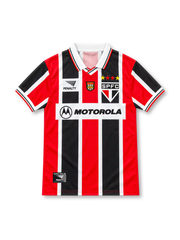 São Paulo 2000 red, black and white striped away jersey with SPFC crest, Penalty logo and Motorola sponsor