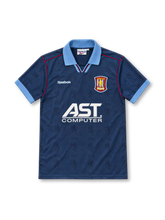 Aston Villa 1995/97 navy third jersey with sky-blue collar, Reebok logo and AST Computer sponsor