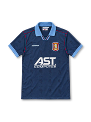 Aston Villa 1995/97 navy third jersey with sky-blue collar, Reebok logo and AST Computer sponsor