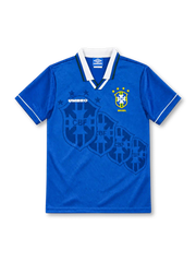 Brazil 1994/96 royal blue away jersey with white collar, tonal crest pattern, Umbro logo and four-star CBF crest