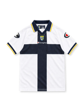 Parma 2005/06 white home jersey with navy cross, yellow-tipped collar, Champion logo and Parma F.C. crest