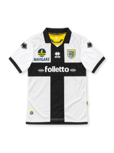 Parma 2012/13 white home jersey with black cross, Erreà logo, Navigare and Vorwerk Folletto sponsors
