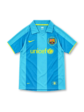 Barcelona 2007/08 sky blue away jersey with Camp Nou anniversary crest, Nike logo and UNICEF logo
