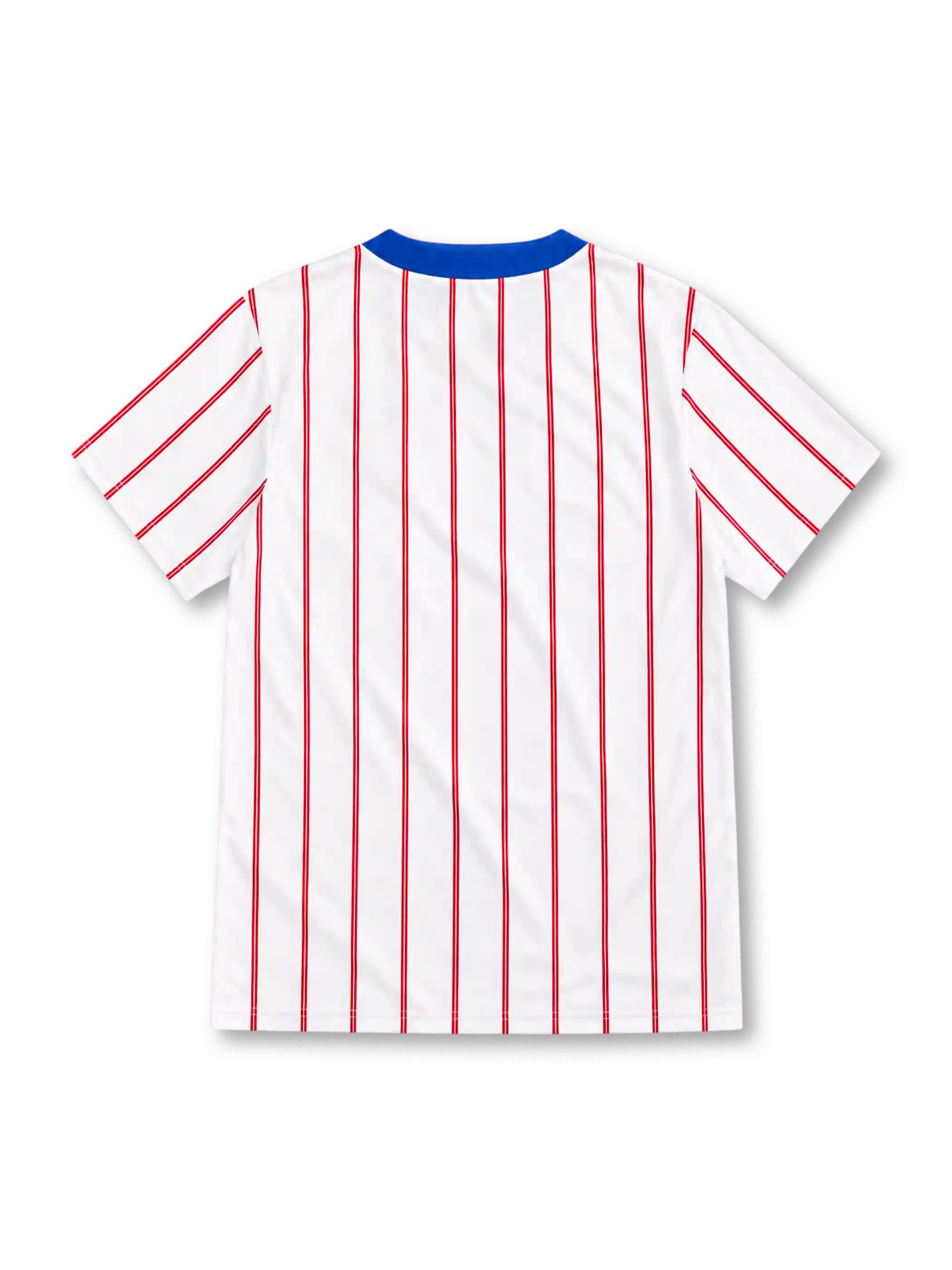 Chelsea 1992/94 white away jersey with red pinstripes, lace-up blue collar, Umbro logo and Commodore sponsor