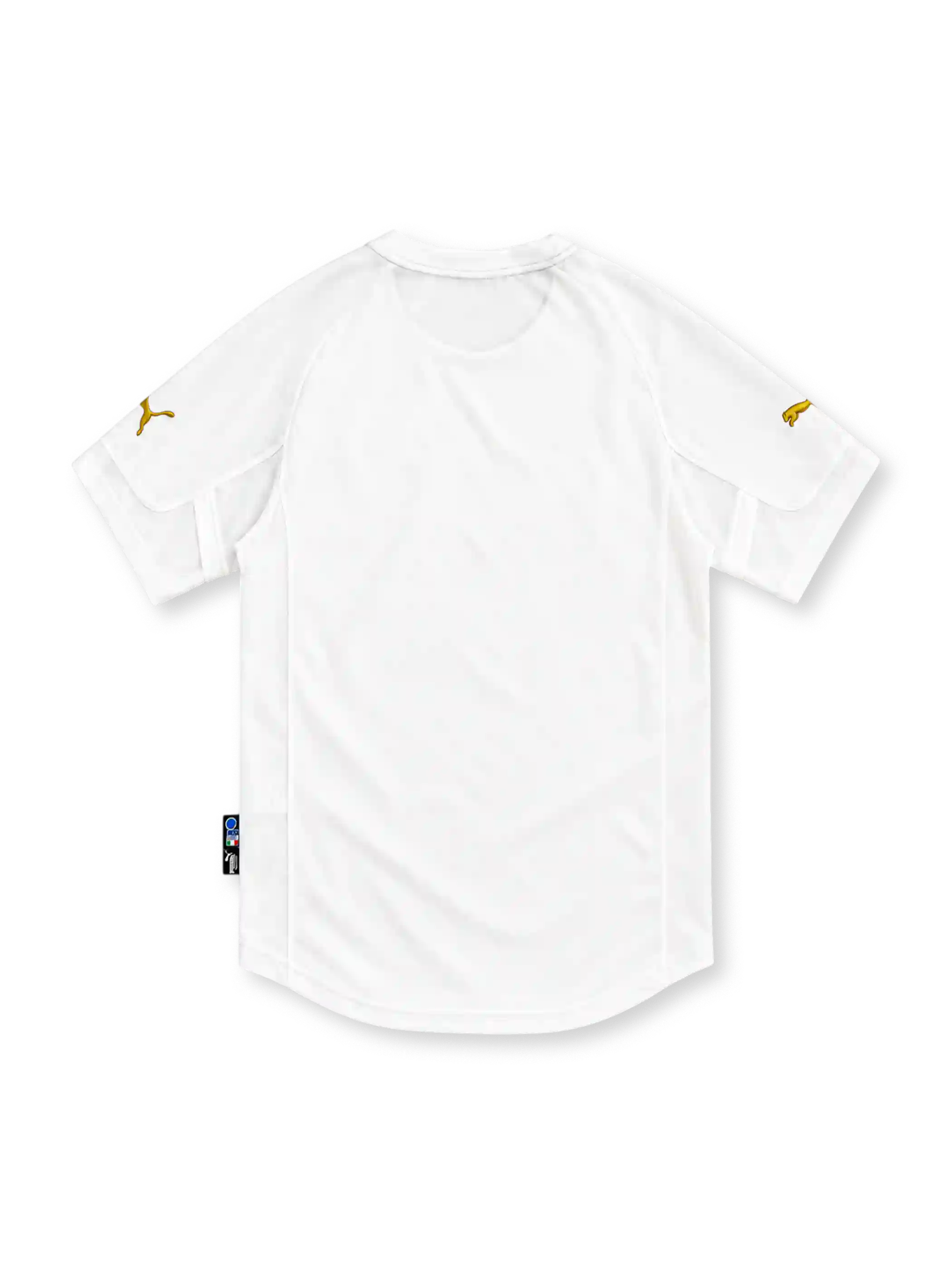 Italy 2004 white away jersey with centred tricolour crest, three gold stars and gold Puma logos