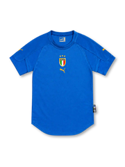 Italy 2004 blue home jersey with centred tricolour crest, three gold stars and gold Puma logos