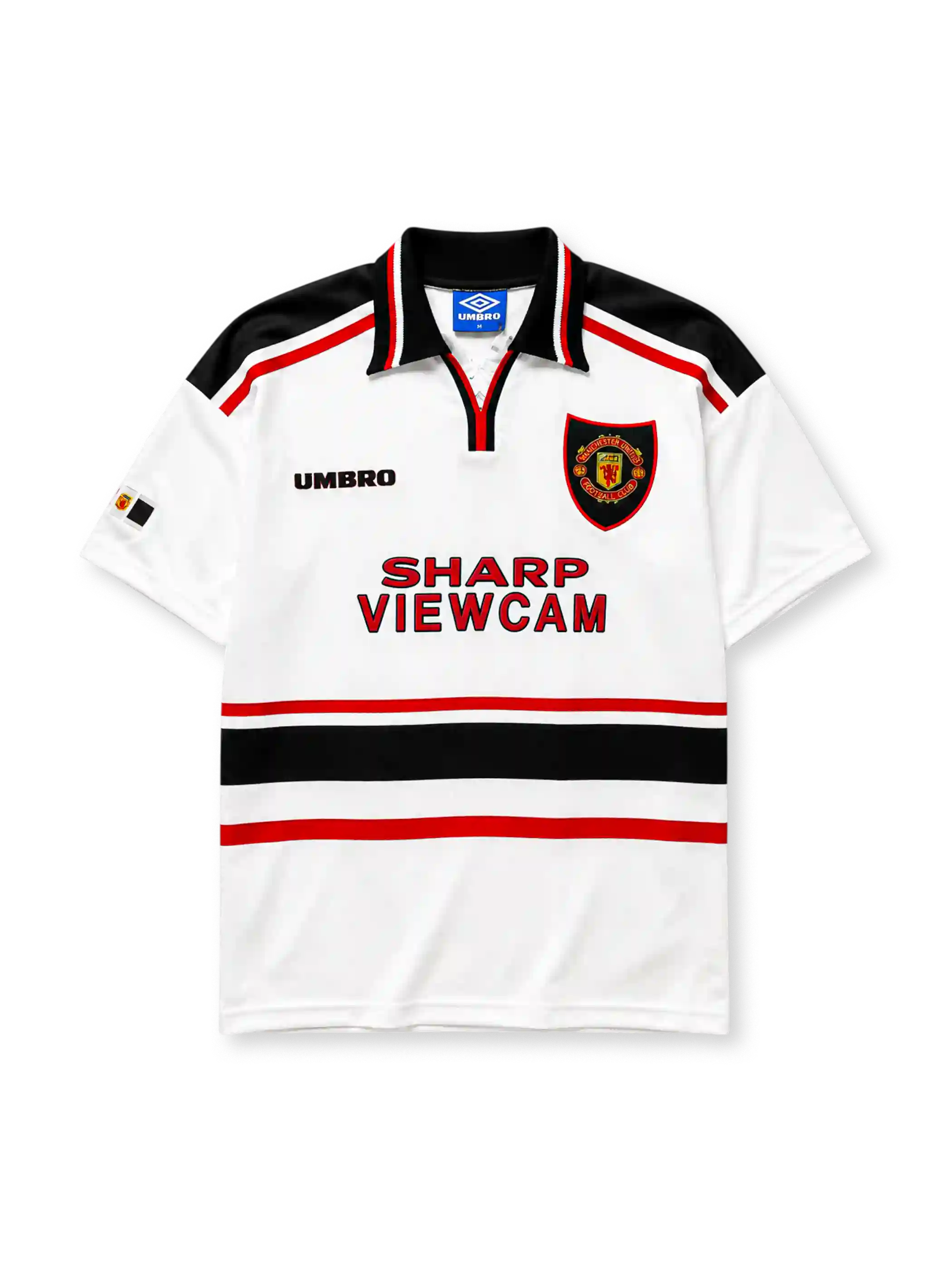 Manchester United 1998-99 away jersey in white with black banding