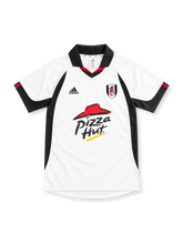 Fulham 2001/02 white home jersey with black side panels, adidas logo and Pizza Hut sponsor