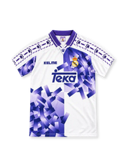 Real Madrid 1996/97 white third jersey with purple shard pattern, Kelme logo and Teka sponsor