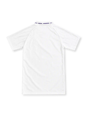 Real Madrid 1996/97 white home jersey with purple paw-print shoulder tape, Kelme logo and Teka sponsor