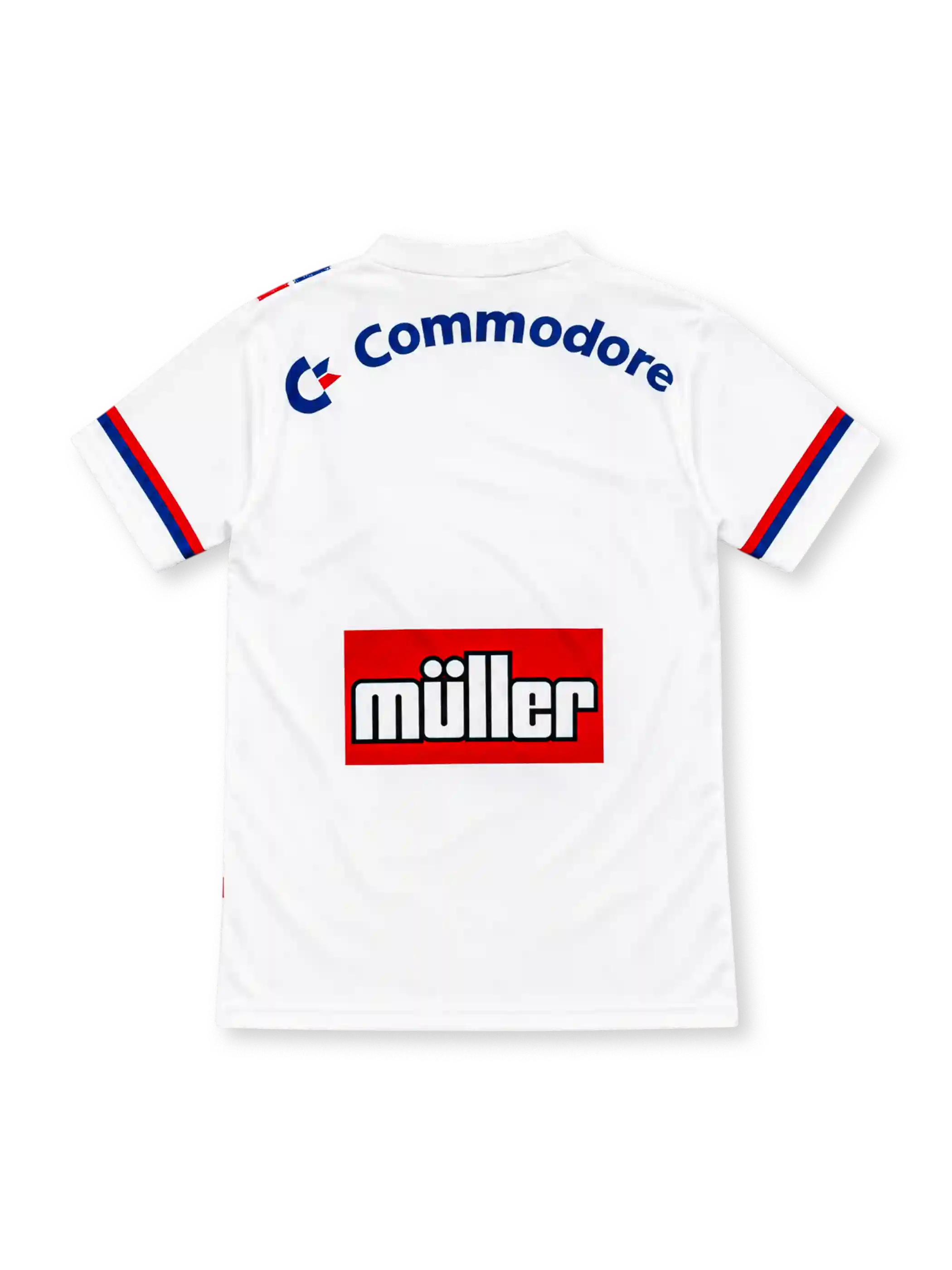 Paris Saint-Germain 1991/92 white jersey with blue and red Eiffel Tower brushstrokes, Nike logo, Commodore and Müller sponsors