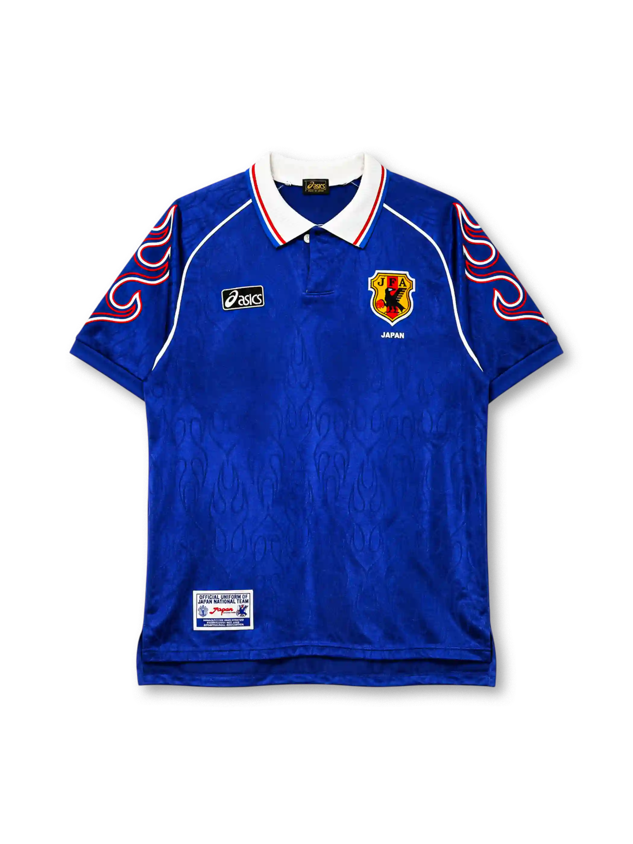 Japan 1998 home jersey with flame-patterned sleeves