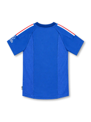 France 2002 royal blue home jersey with red and white shoulder stripes, adidas logo and gold FFF rooster crest