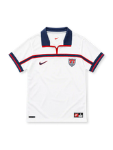 USA 1998 white home jersey with navy polo collar, navy chest band, Nike logo and U.S. Soccer crest