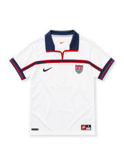 USA 1998 white home jersey with navy polo collar, navy chest band, Nike logo and U.S. Soccer crest
