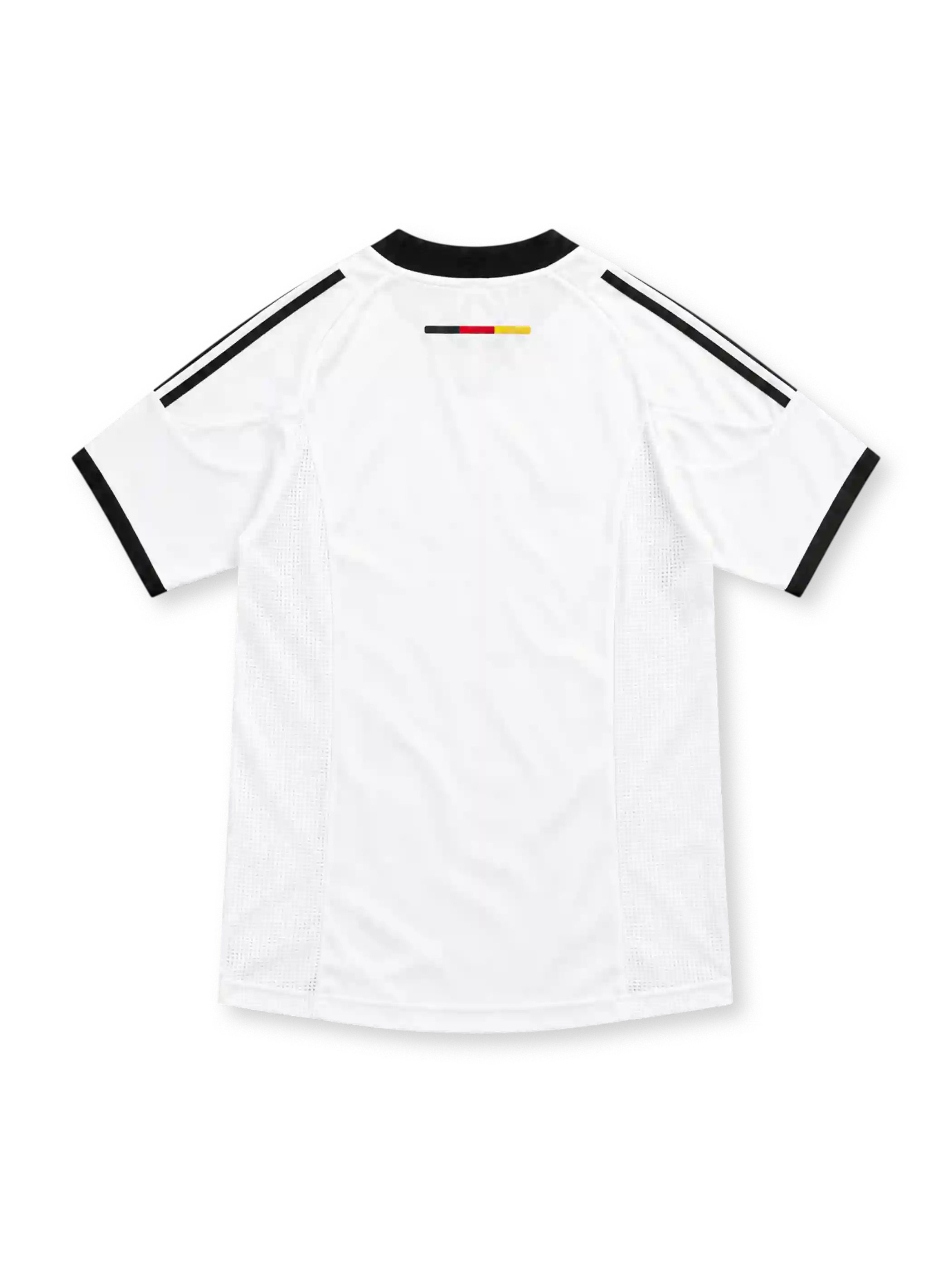 Germany 2002 white home jersey with black V-neck, black adidas stripes and three-star DFB crest