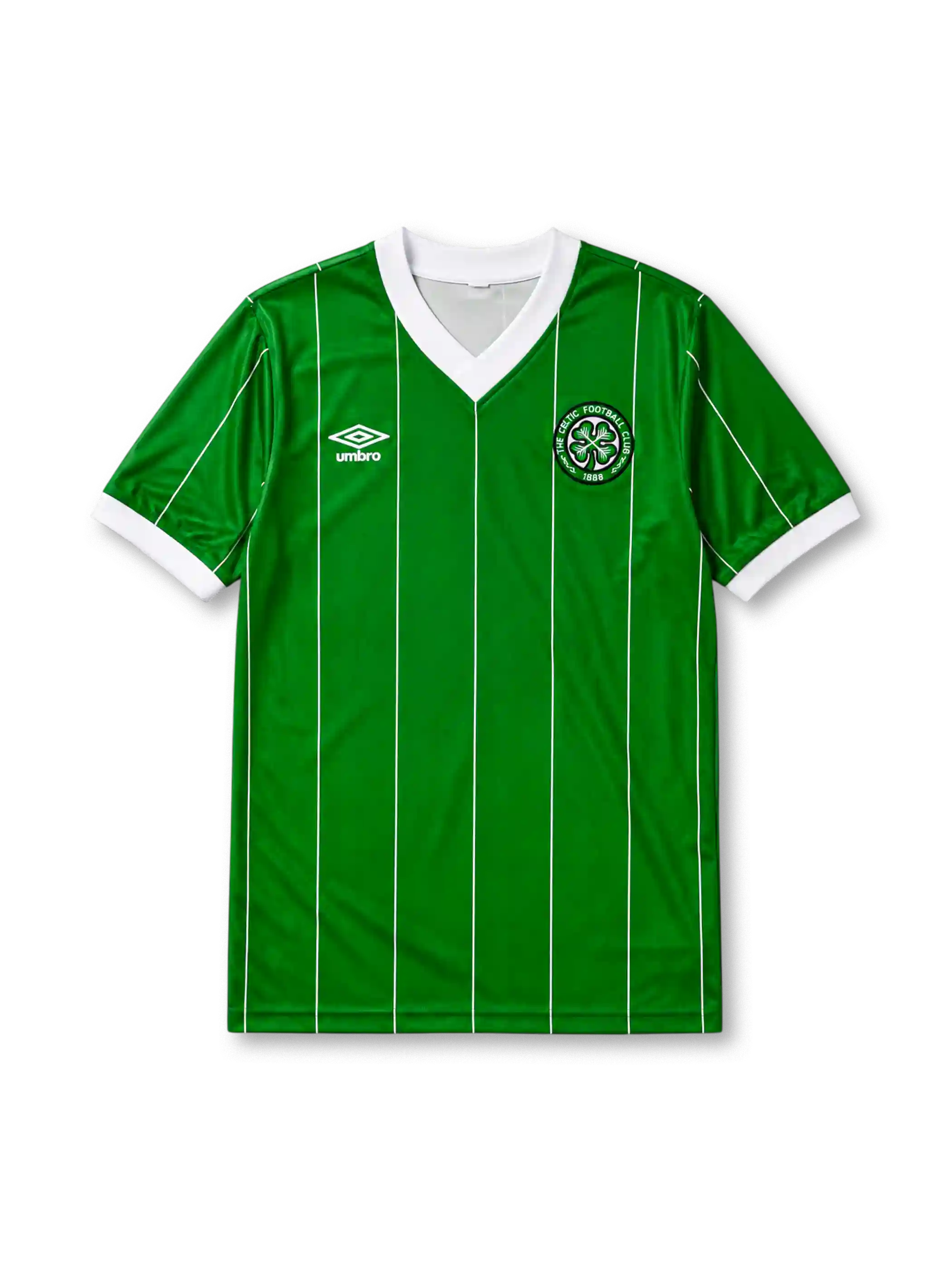 Celtic 1984-86 third jersey in green with white pinstripes