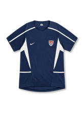USA 2002 navy away jersey with white shoulder piping, white side panels, Nike logo and U.S. Soccer crest