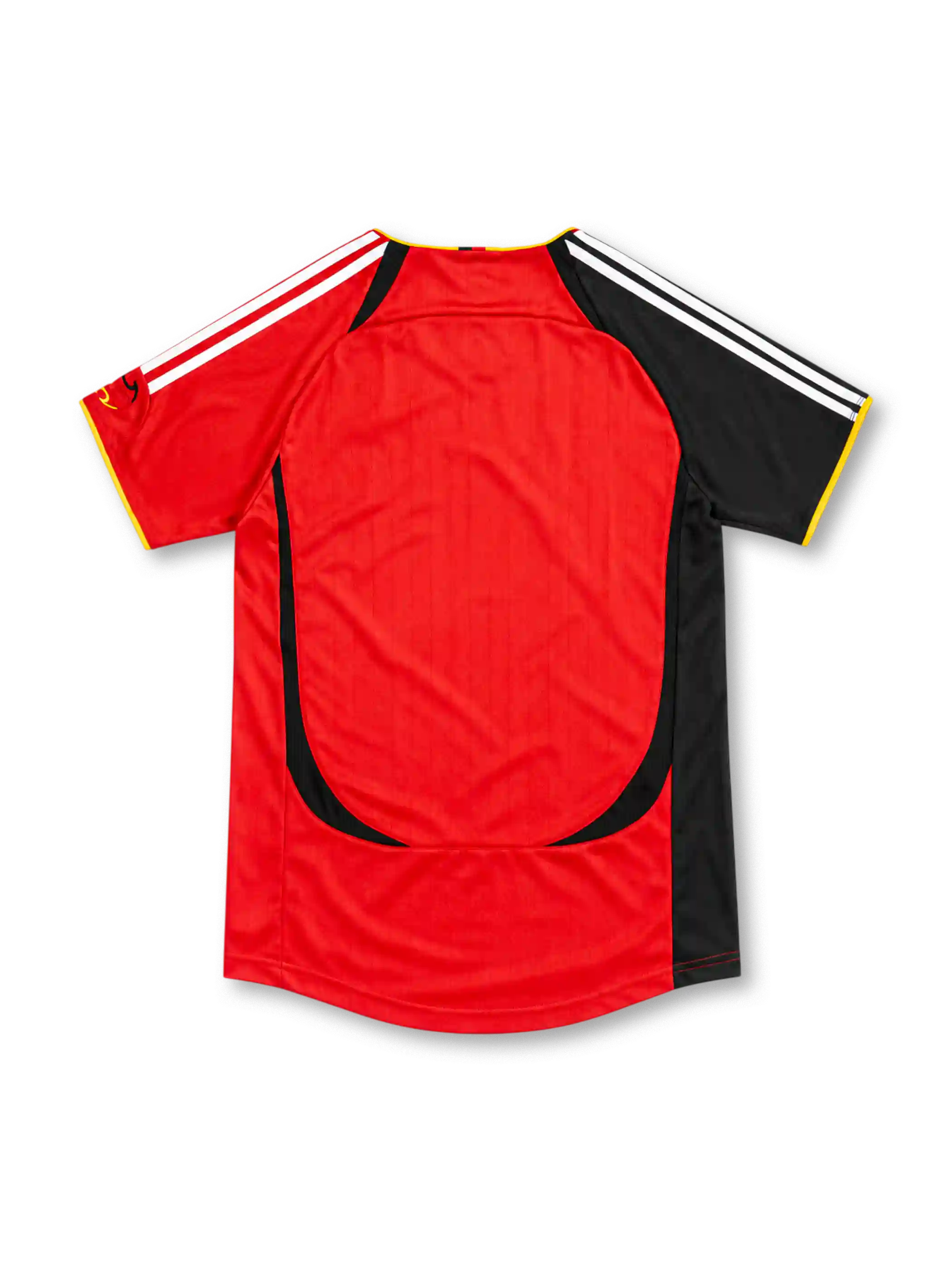 Germany 2006 red away jersey with black panel, gold piping, adidas logo and three-star DFB crest