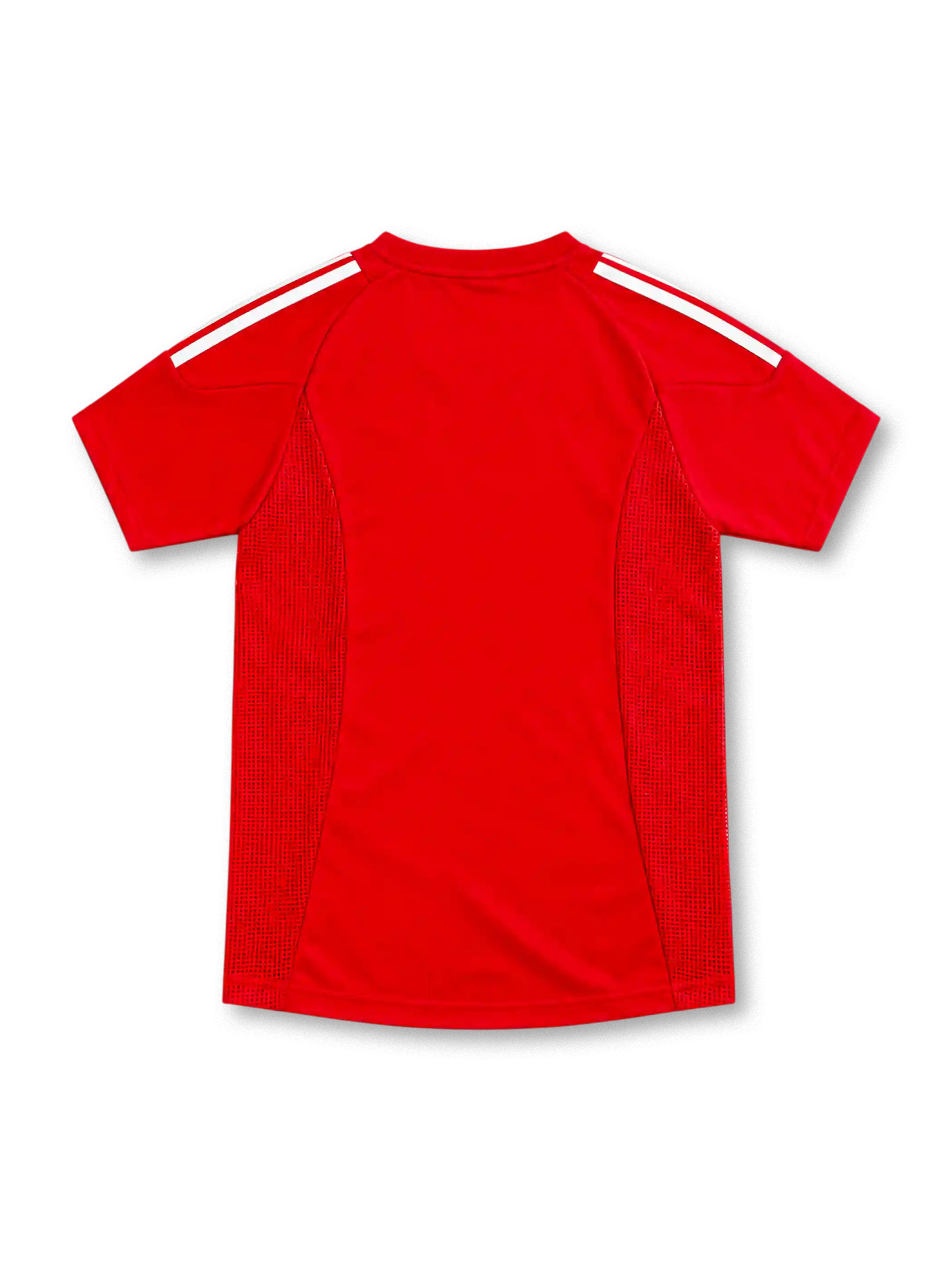 Turkey 2002 red home jersey with white adidas stripes, red mesh side panels and flag emblem
