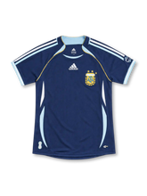 Argentina 2006 navy away jersey with sky blue panels, gold piping, adidas logo and AFA crest