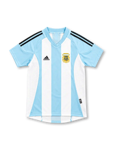 Argentina 2002 sky blue and white striped home jersey with black adidas stripes and AFA crest