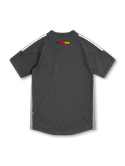 Germany 2002 grey away jersey with charcoal chest band, white adidas stripes and three-star DFB crest