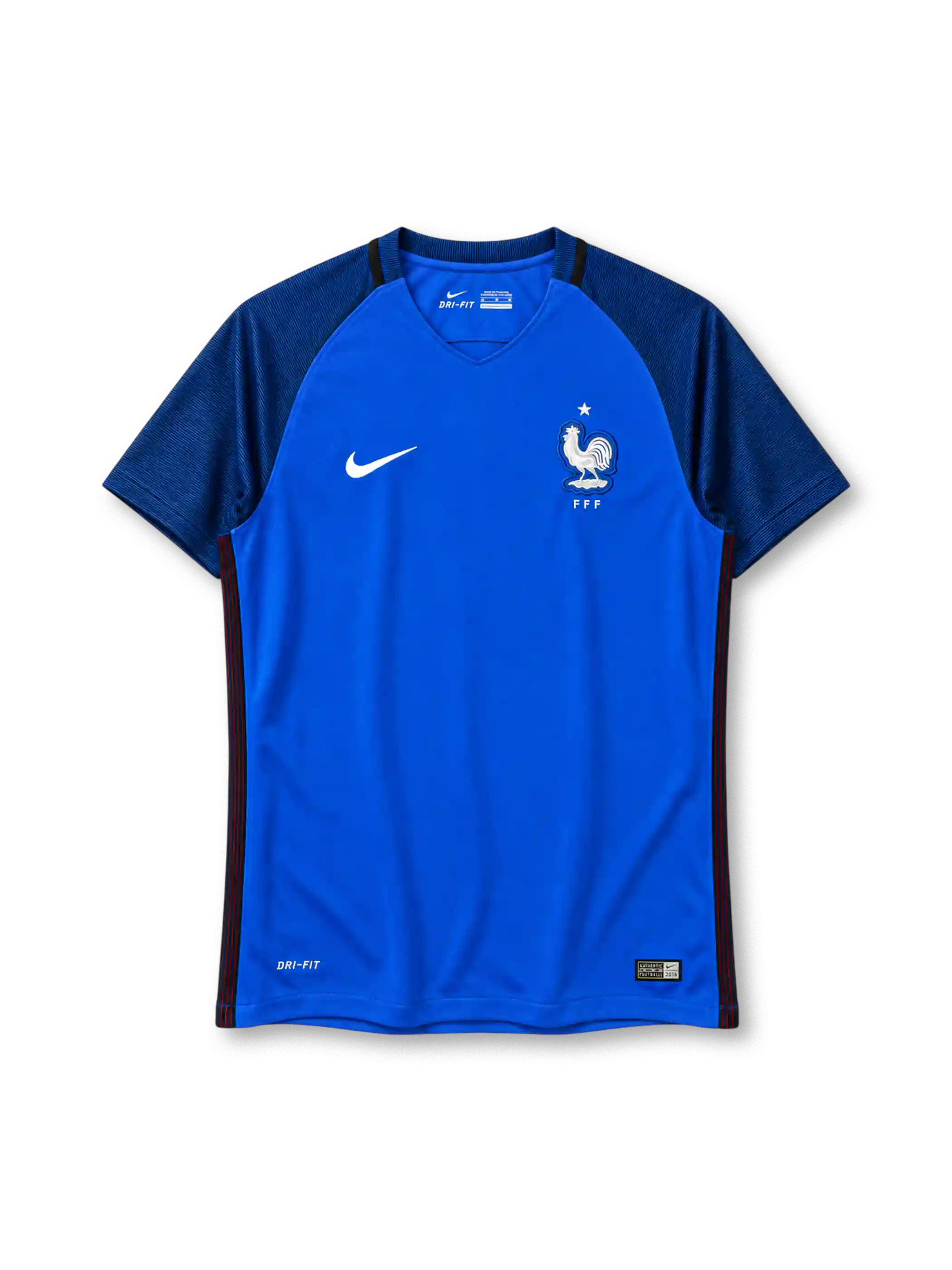 France 2016 royal blue Nike home jersey with navy sleeves and rooster crest