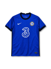 Chelsea 2020/21 royal blue Nike home jersey with herringbone pattern and Three sponsor