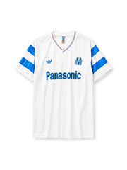 Marseille 1990 home jersey with blue sleeve stripes