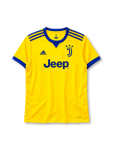 Juventus 2017/18 yellow Adidas away jersey with royal blue trim and Jeep sponsor