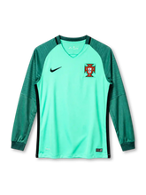 Portugal 2016 mint green Nike away long sleeve jersey with dark green sleeves and FPF crest