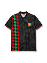 Basque Country 1994 black away jersey with tonal folk motifs, red and green diamond band and Euskal Herria crest