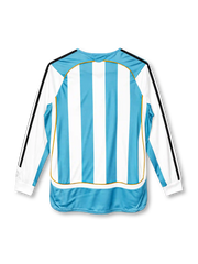 Argentina 2006 sky blue and white striped long-sleeve home jersey with gold piping, black adidas stripes and AFA crest