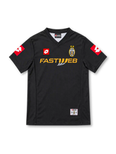 Juventus 2001/02 black away jersey with red Lotto logos, two-star crest and Fastweb sponsor